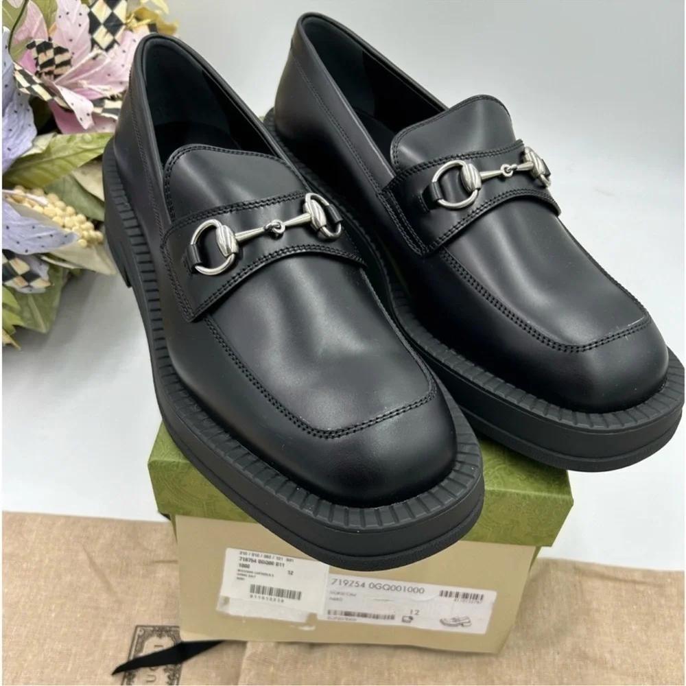 Men’s Gucci, leather chunky horse bit loafers size 12 made in Italy